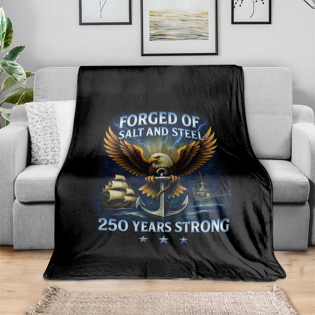 Navy Veteran 250th Anniversary Throw Blanket Forged of Salt and Steel US Naval Ships 250th Anniversary - Wonder Print Shop