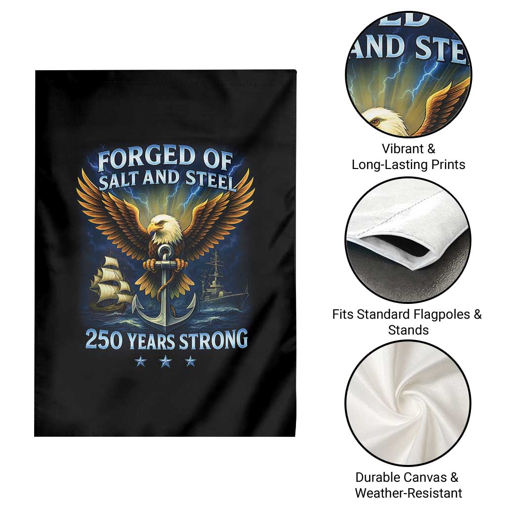 Navy Veteran 250th Anniversary Garden Flag Forged of Salt and Steel US Naval Ships 250th Anniversary - Wonder Print Shop