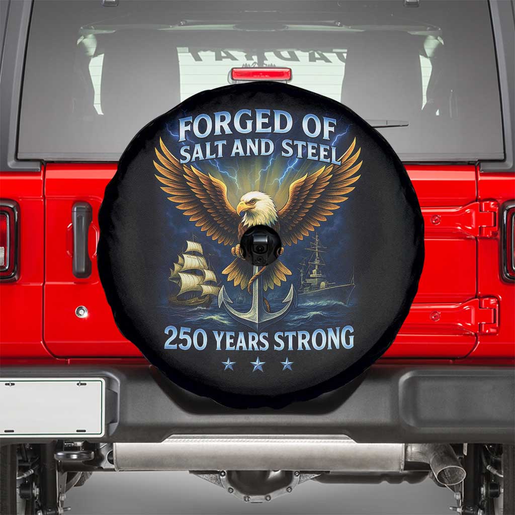 Navy Veteran 250th Anniversary Spare Tire Cover Forged of Salt and Steel US Naval Ships 250th Anniversary - Wonder Print Shop