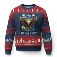 Navy Veteran 250th Anniversary Ugly Christmas Sweater Forged of Salt and Steel US Naval Ships 250th Anniversary - Wonder Print Shop