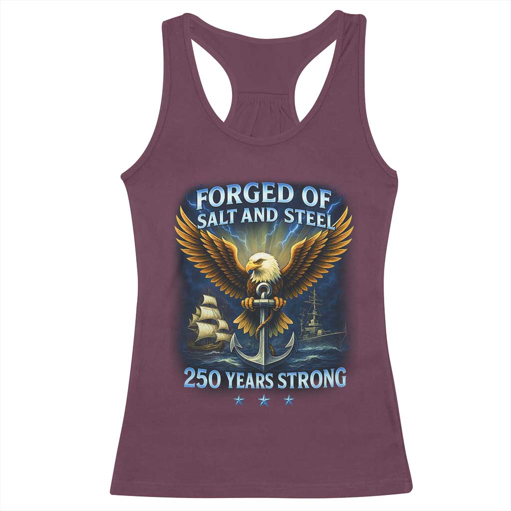 Navy Veteran 250th Anniversary Racerback Tank Top Forged of Salt and Steel US Naval Ships 250th Anniversary - Wonder Print Shop