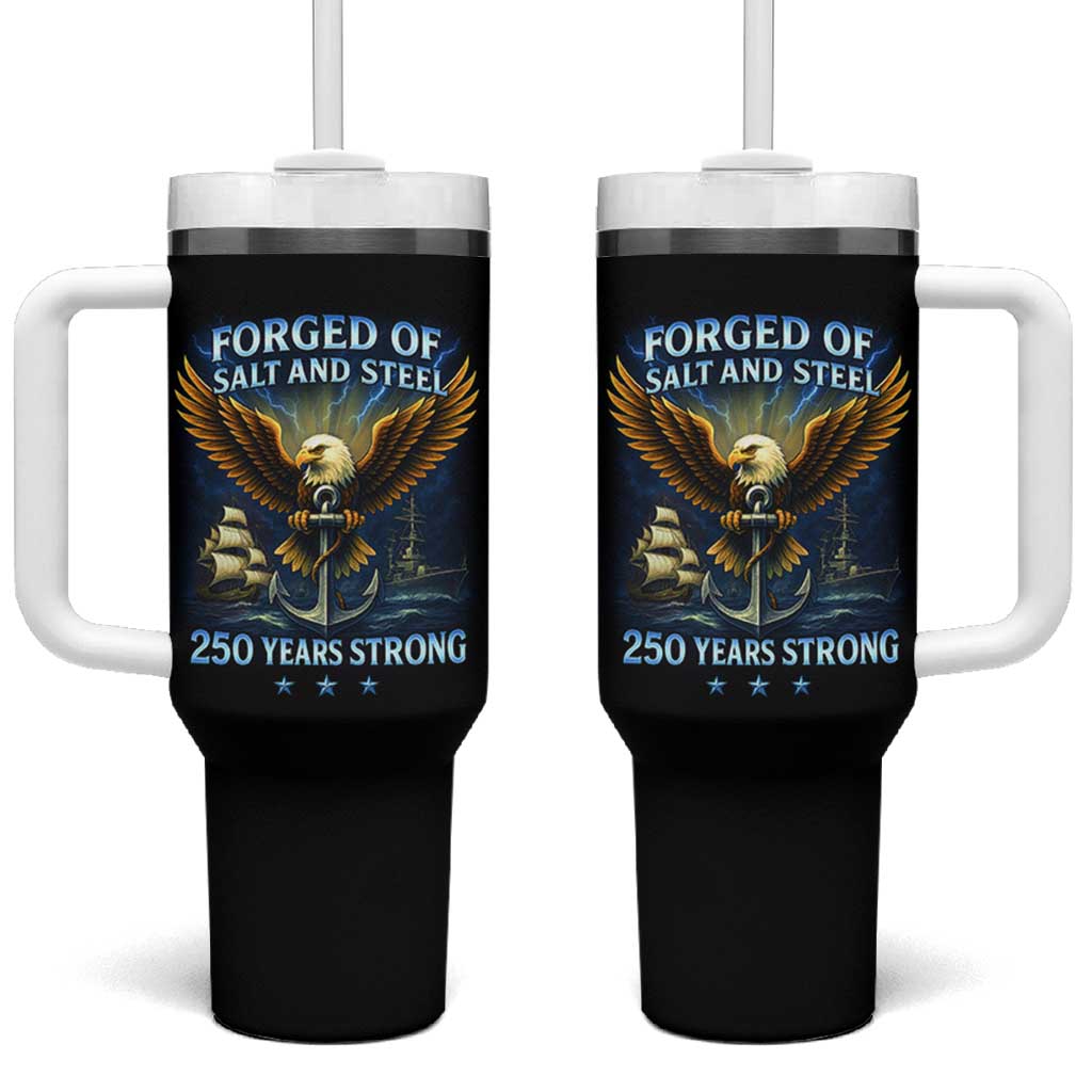 Navy Veteran 250th Anniversary Tumbler With Handle Forged of Salt and Steel US Naval Ships 250th Anniversary - Wonder Print Shop