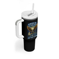 Navy Veteran 250th Anniversary Tumbler With Handle Forged of Salt and Steel US Naval Ships 250th Anniversary - Wonder Print Shop