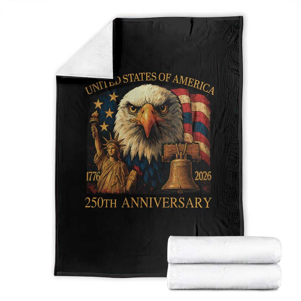 US 250th Anniversary Throw Blanket Retro Bald Eagle American Flag Patriotic Veterans - Wonder Print Shop