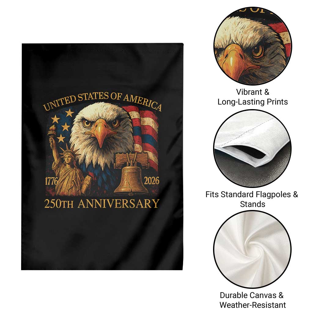 US 250th Anniversary Garden Flag Retro Bald Eagle American Flag Patriotic Veterans - Wonder Print Shop