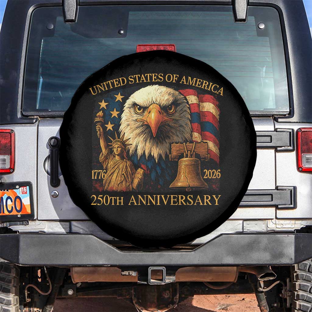 US 250th Anniversary Spare Tire Cover Retro Bald Eagle American Flag Patriotic Veterans - Wonder Print Shop