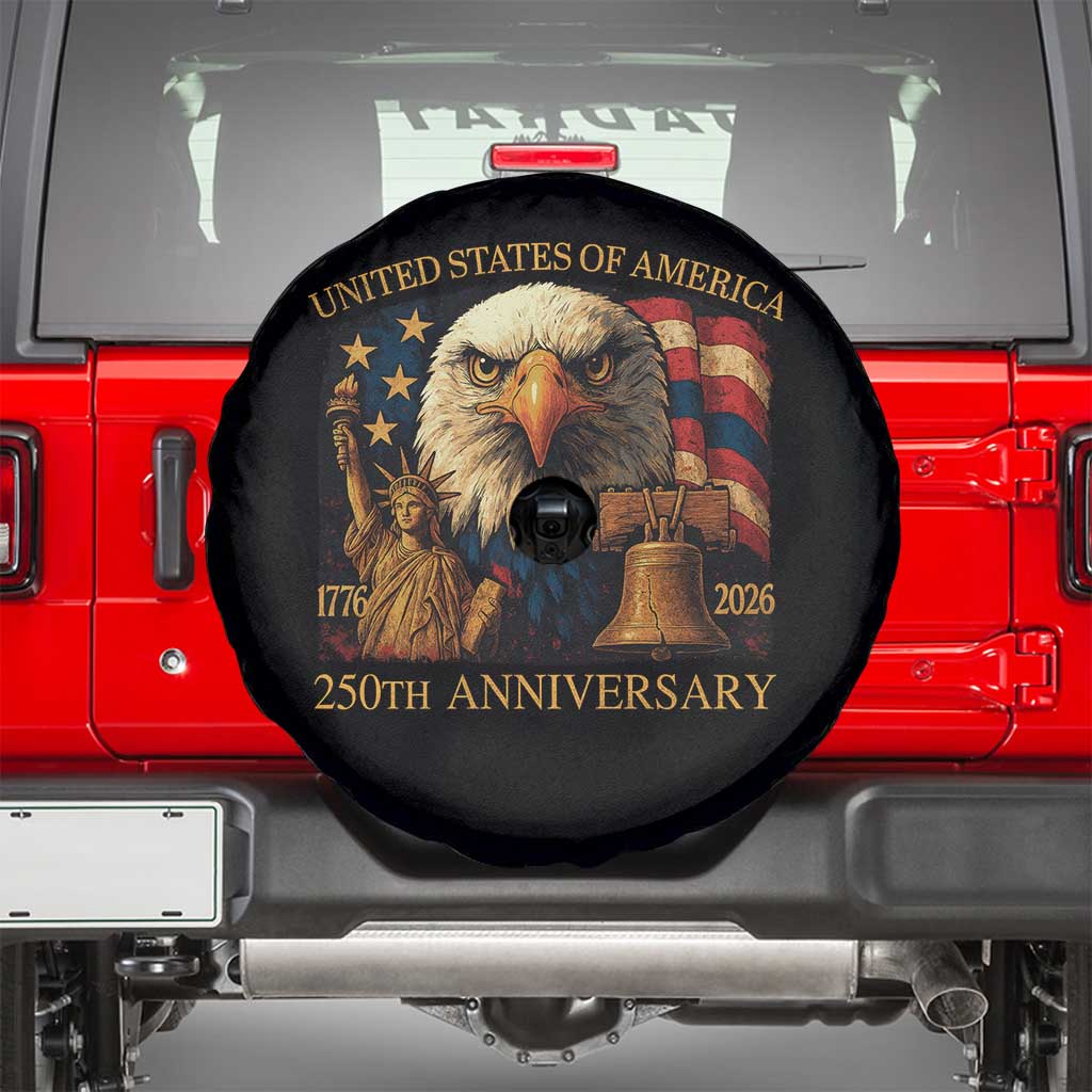 US 250th Anniversary Spare Tire Cover Retro Bald Eagle American Flag Patriotic Veterans - Wonder Print Shop