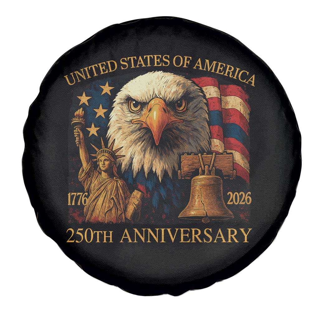US 250th Anniversary Spare Tire Cover Retro Bald Eagle American Flag Patriotic Veterans - Wonder Print Shop