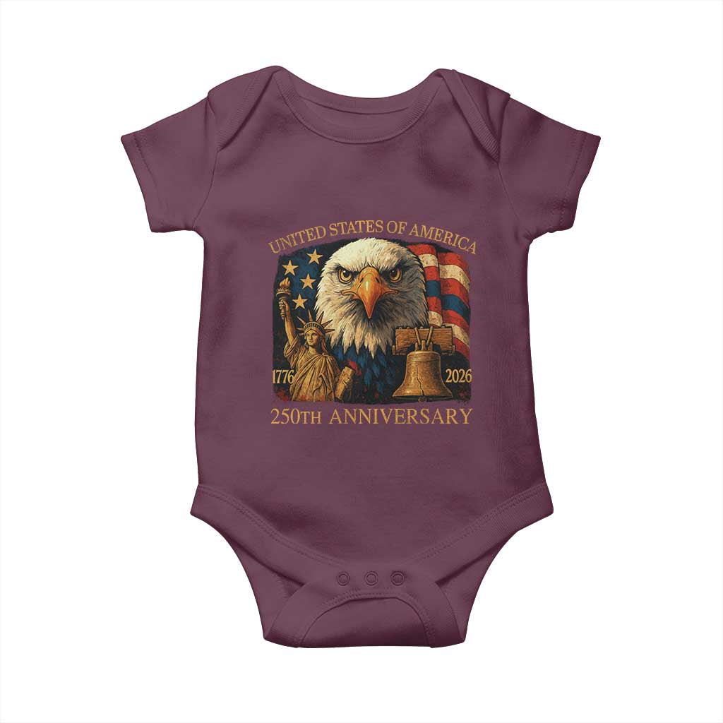 US 250th Anniversary Baby Onesie Retro Bald Eagle American Flag Patriotic Veterans - Wonder Print Shop