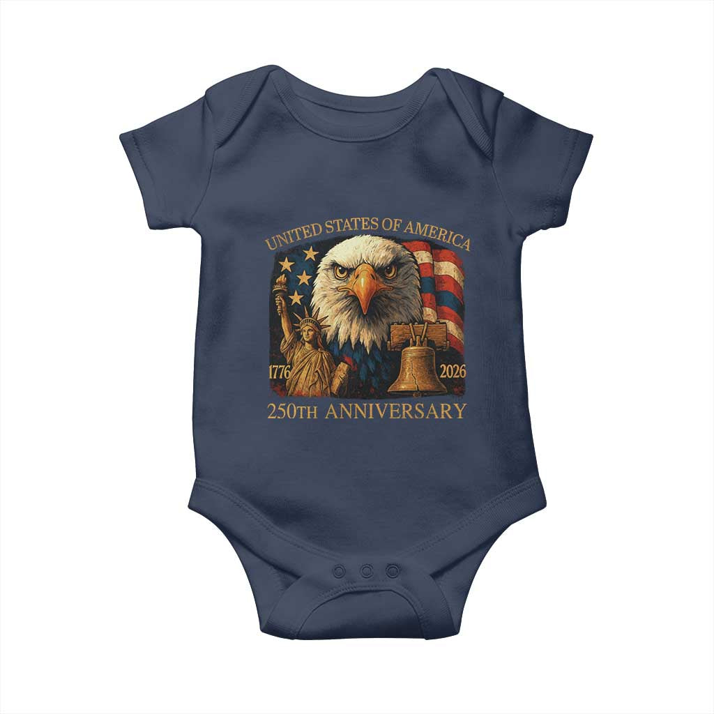 US 250th Anniversary Baby Onesie Retro Bald Eagle American Flag Patriotic Veterans - Wonder Print Shop