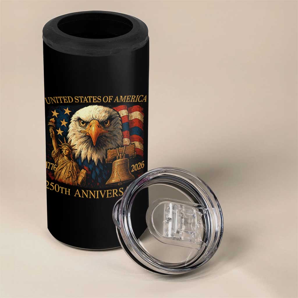 US 250th Anniversary 4 in 1 Can Cooler Tumbler Retro Bald Eagle American Flag Patriotic Veterans - Wonder Print Shop