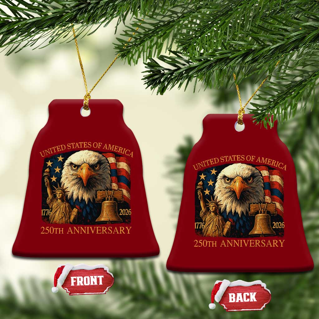 US 250th Anniversary Ceramic Ornament Retro Bald Eagle American Flag Patriotic Veterans - Wonder Print Shop