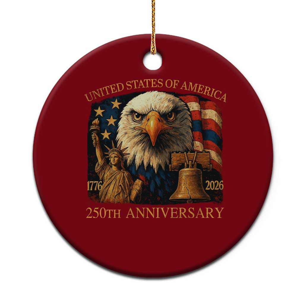US 250th Anniversary Ceramic Ornament Retro Bald Eagle American Flag Patriotic Veterans - Wonder Print Shop