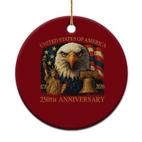 US 250th Anniversary Ceramic Ornament Retro Bald Eagle American Flag Patriotic Veterans - Wonder Print Shop