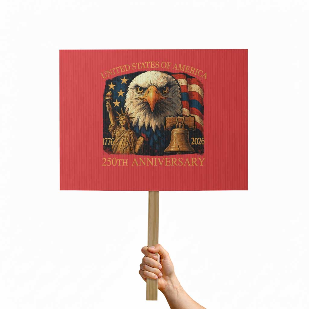 US 250th Anniversary Protest Sign Retro Bald Eagle American Flag Patriotic Veterans - Wonder Print Shop