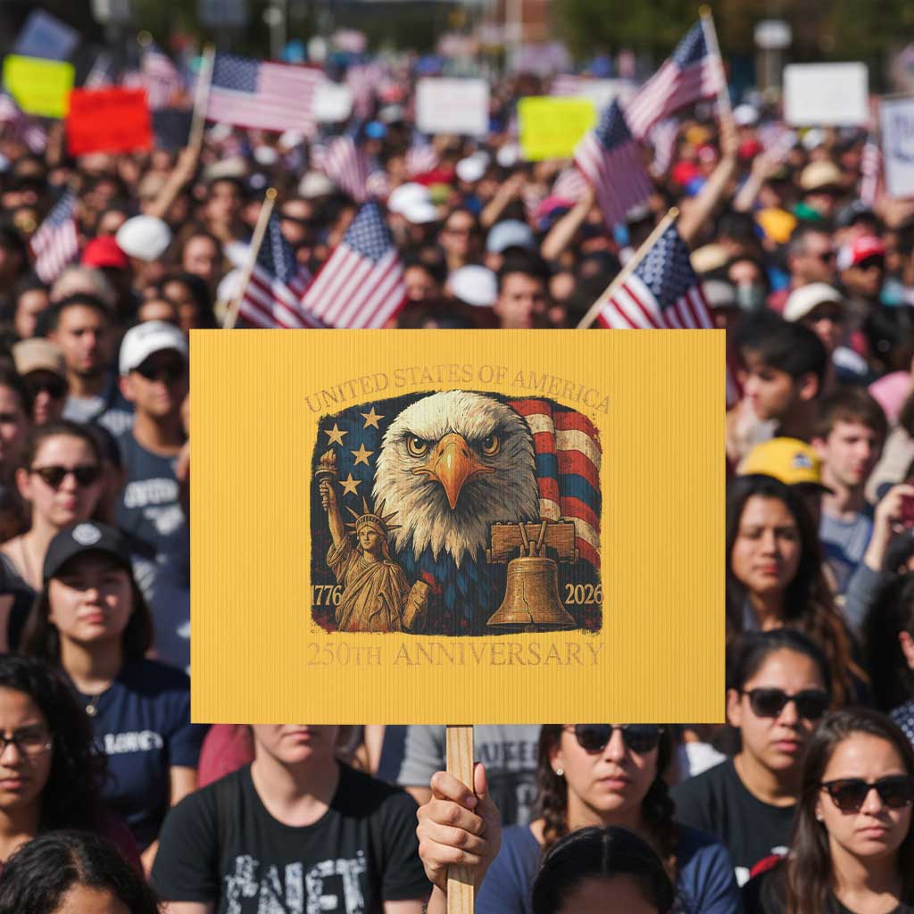 US 250th Anniversary Protest Sign Retro Bald Eagle American Flag Patriotic Veterans - Wonder Print Shop