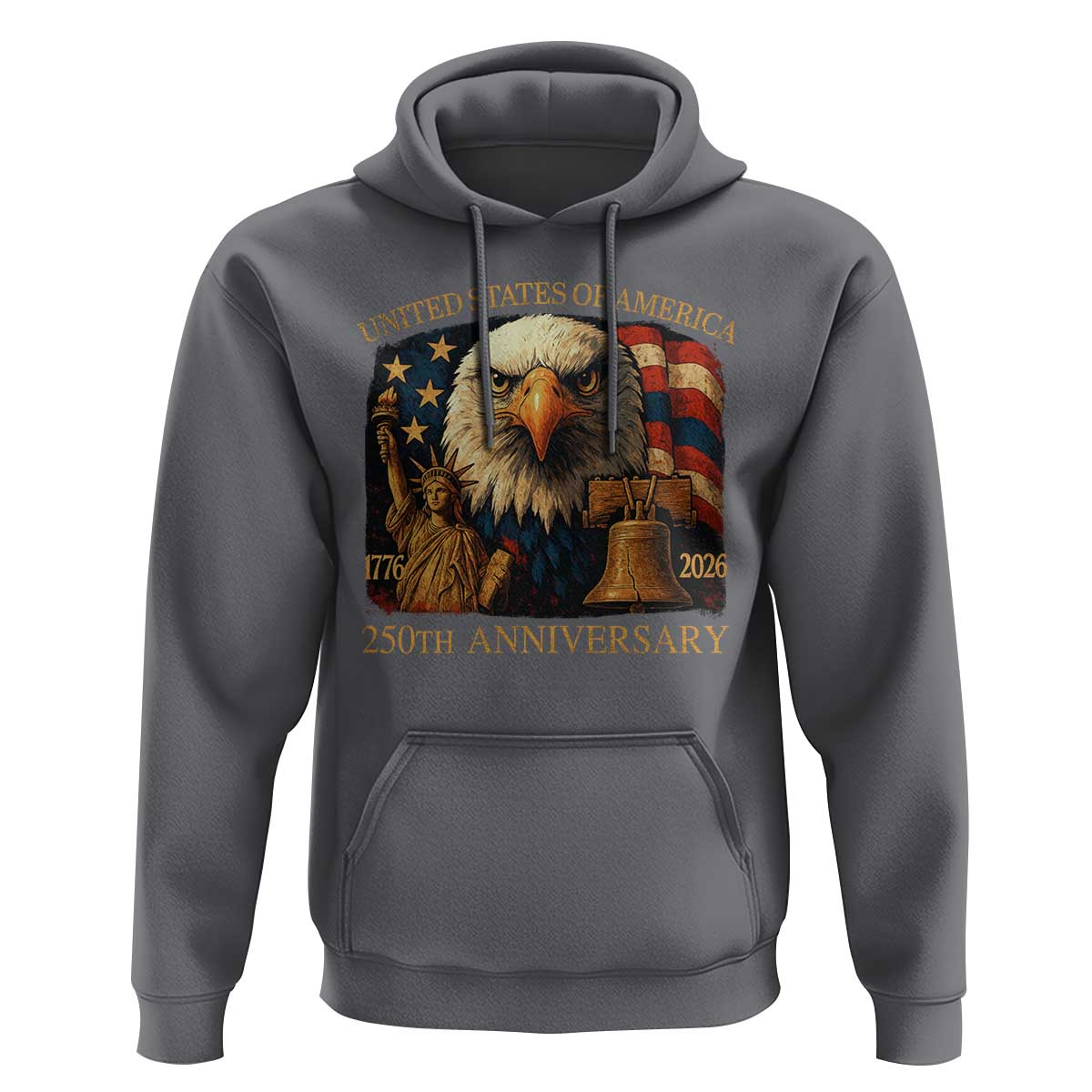 US 250th Anniversary Hoodie Retro Bald Eagle American Flag Patriotic Veterans - Wonder Print Shop