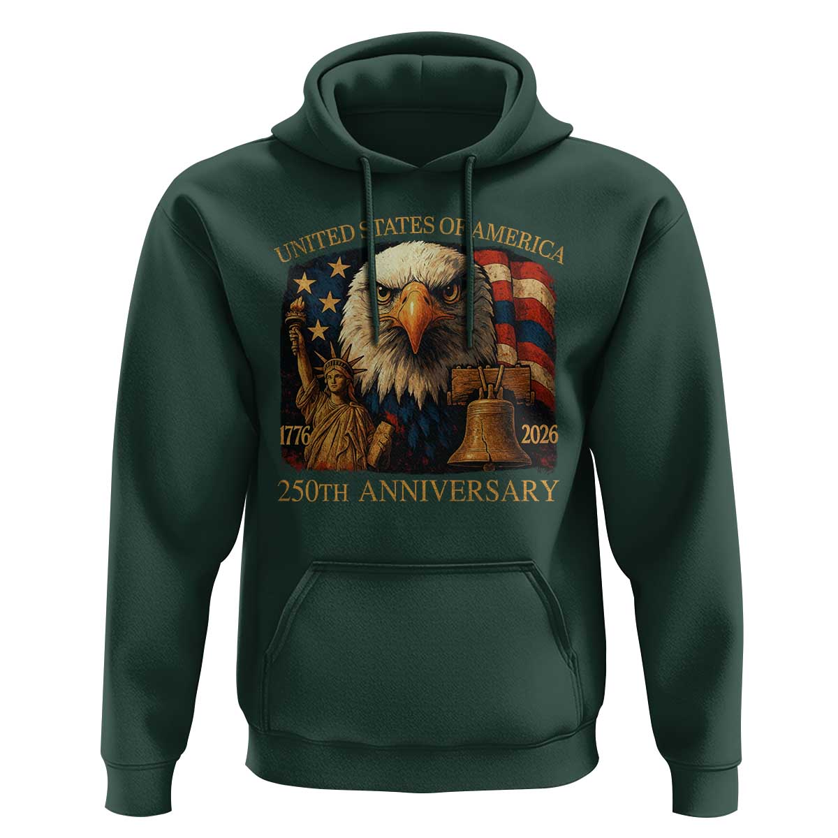US 250th Anniversary Hoodie Retro Bald Eagle American Flag Patriotic Veterans - Wonder Print Shop
