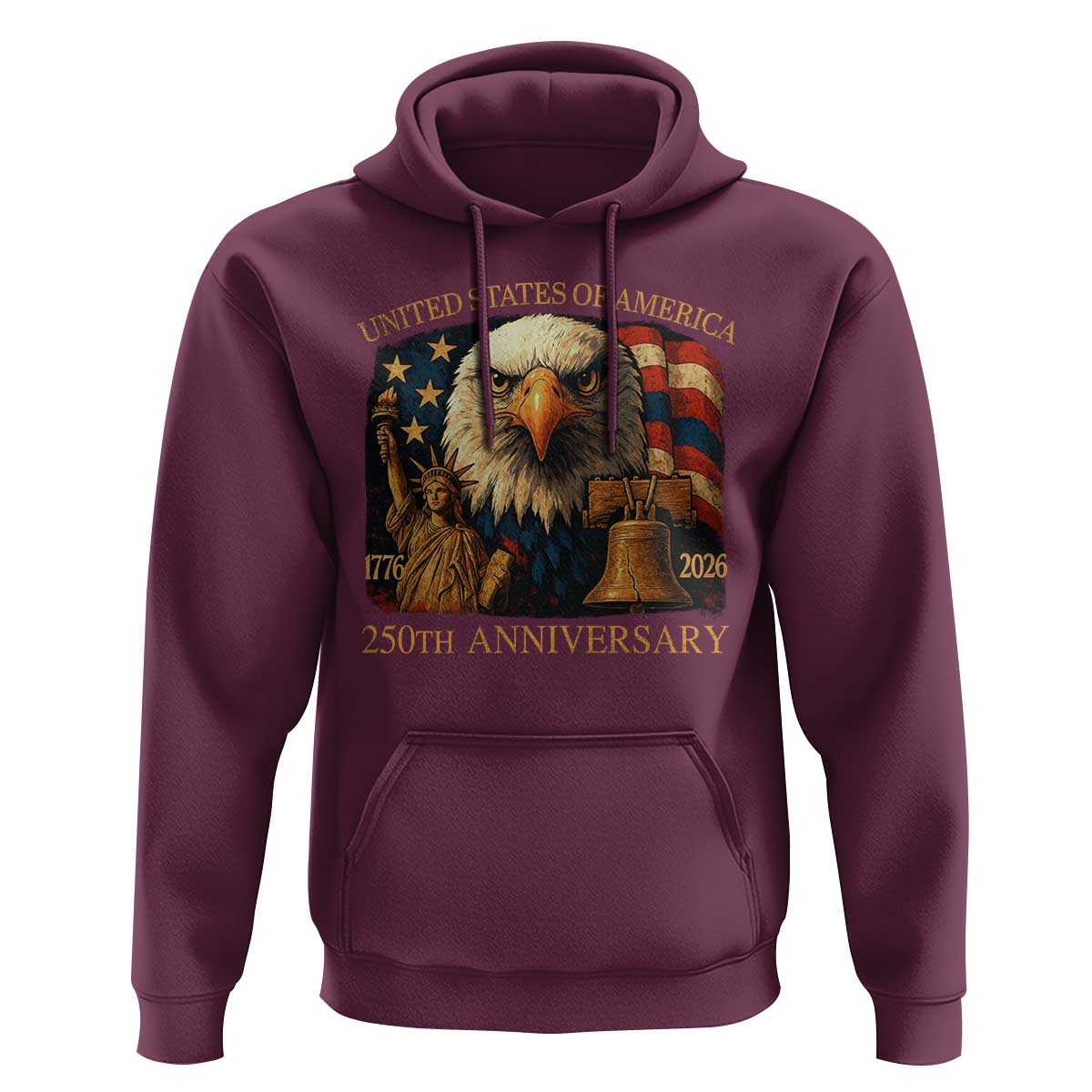 US 250th Anniversary Hoodie Retro Bald Eagle American Flag Patriotic Veterans - Wonder Print Shop