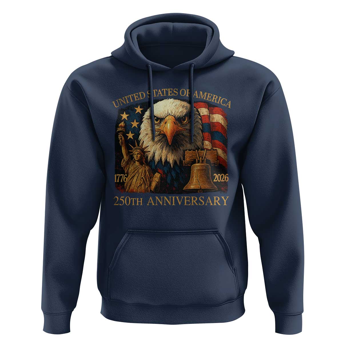 US 250th Anniversary Hoodie Retro Bald Eagle American Flag Patriotic Veterans - Wonder Print Shop