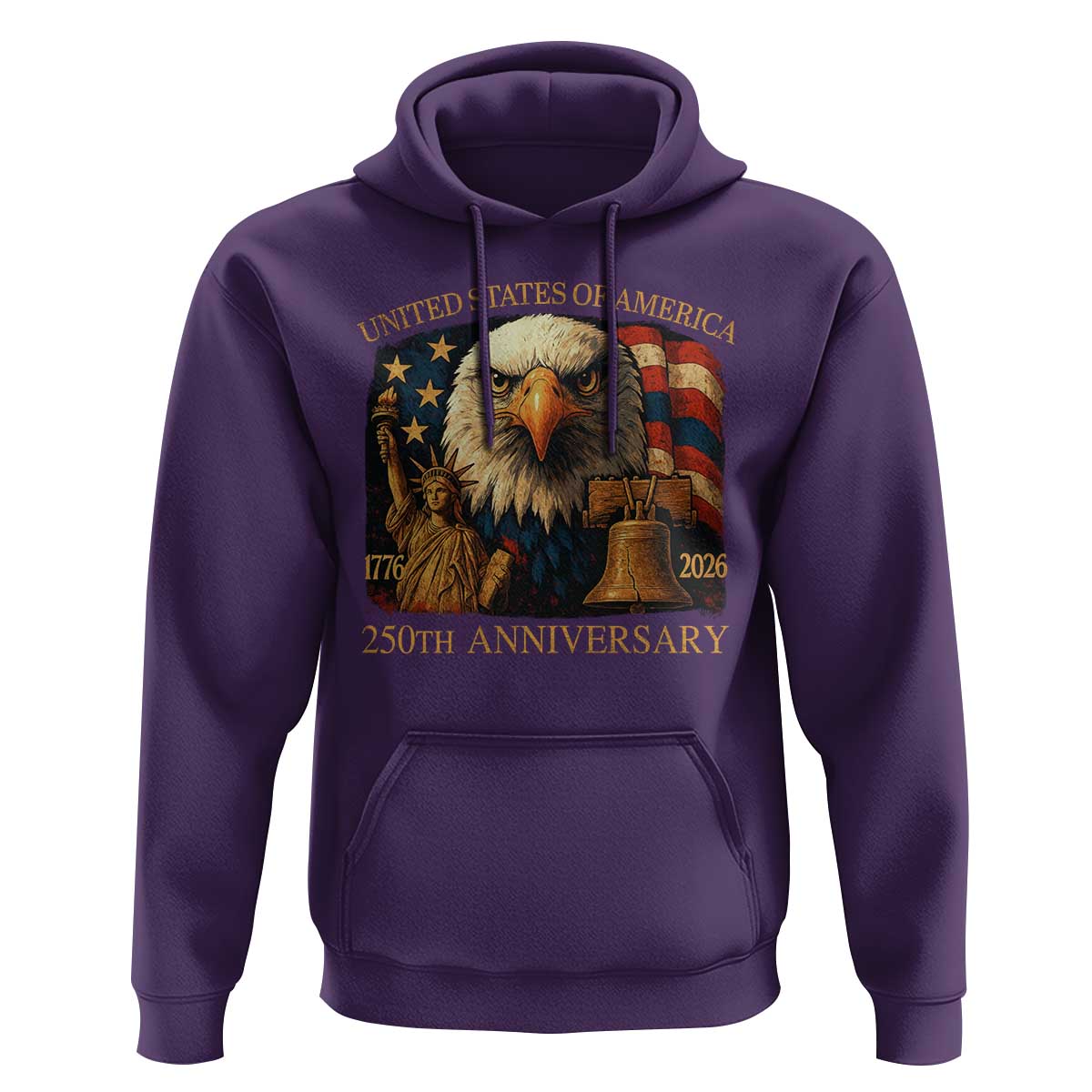 US 250th Anniversary Hoodie Retro Bald Eagle American Flag Patriotic Veterans - Wonder Print Shop