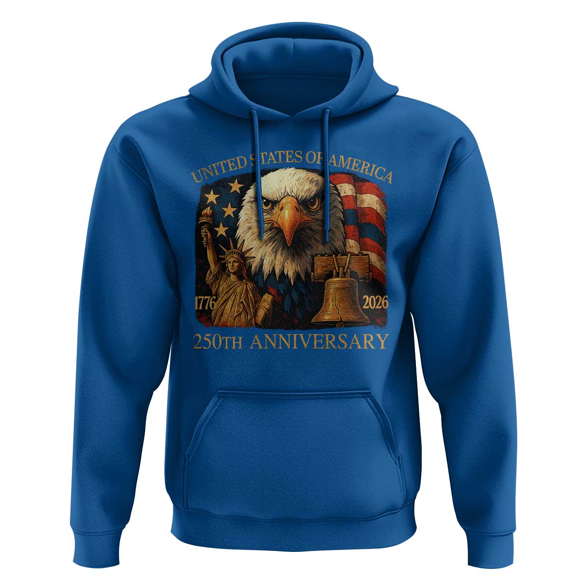 US 250th Anniversary Hoodie Retro Bald Eagle American Flag Patriotic Veterans - Wonder Print Shop