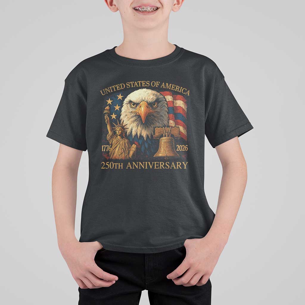 US 250th Anniversary T Shirt For Kid Retro Bald Eagle American Flag Patriotic Veterans - Wonder Print Shop