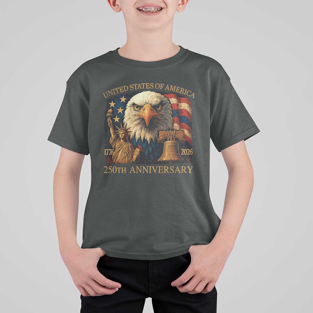 US 250th Anniversary T Shirt For Kid Retro Bald Eagle American Flag Patriotic Veterans - Wonder Print Shop