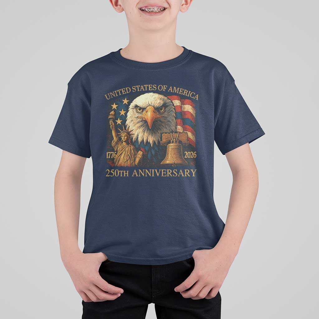 US 250th Anniversary T Shirt For Kid Retro Bald Eagle American Flag Patriotic Veterans - Wonder Print Shop