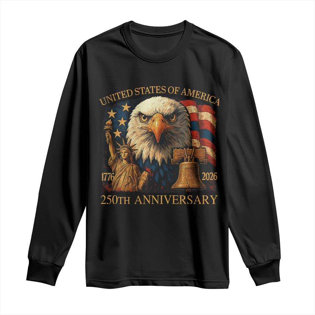 US 250th Anniversary Long Sleeve Shirt Retro Bald Eagle American Flag Patriotic Veterans - Wonder Print Shop