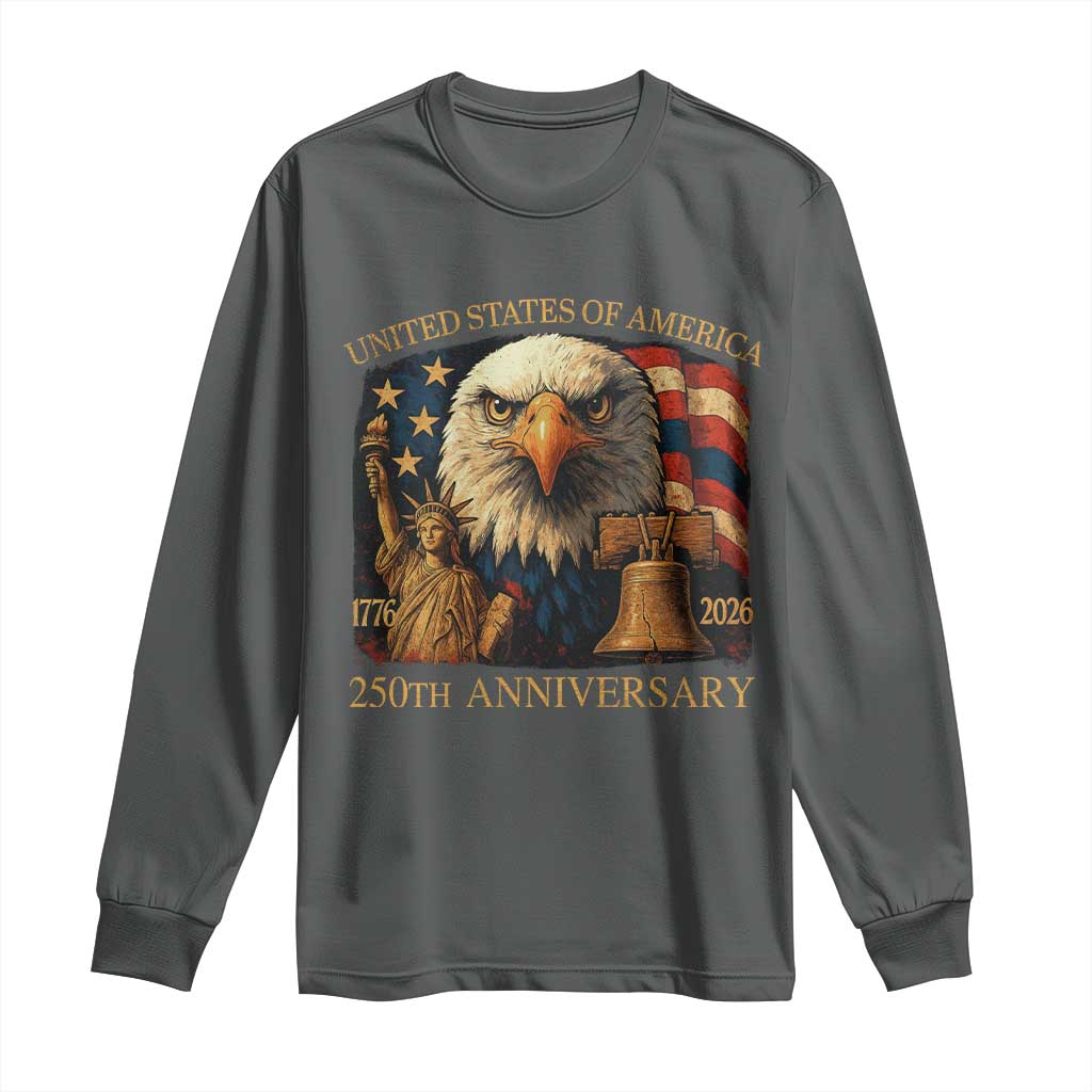 US 250th Anniversary Long Sleeve Shirt Retro Bald Eagle American Flag Patriotic Veterans - Wonder Print Shop