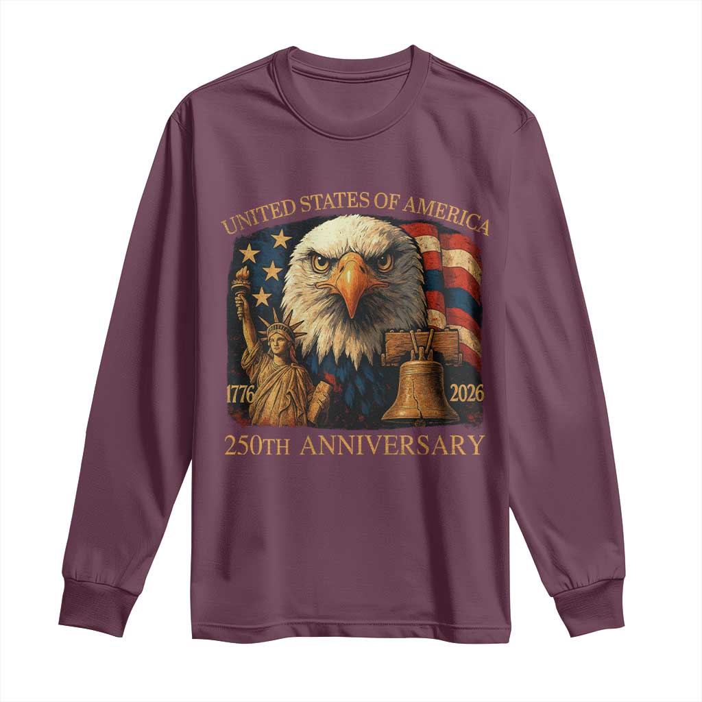 US 250th Anniversary Long Sleeve Shirt Retro Bald Eagle American Flag Patriotic Veterans - Wonder Print Shop