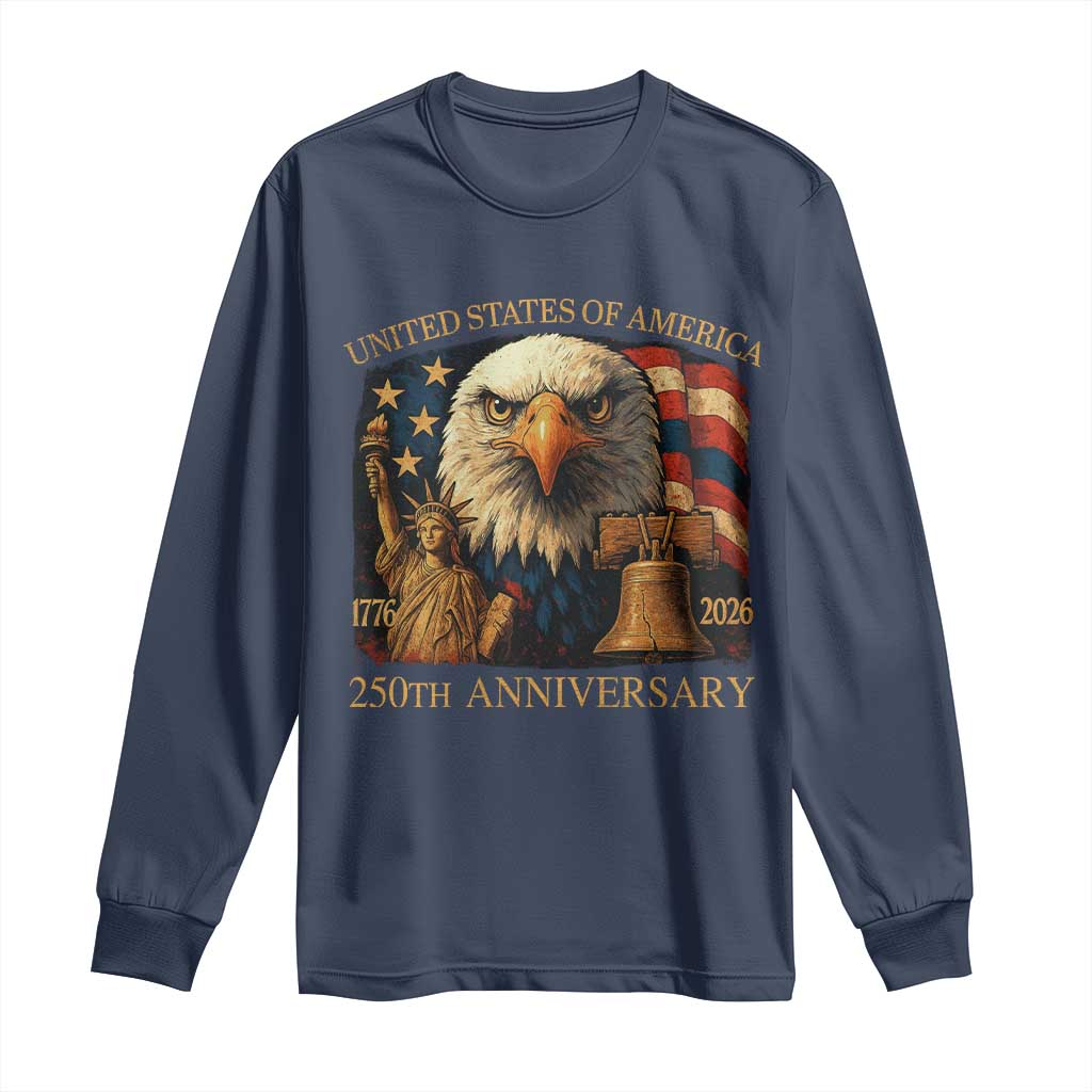 US 250th Anniversary Long Sleeve Shirt Retro Bald Eagle American Flag Patriotic Veterans - Wonder Print Shop
