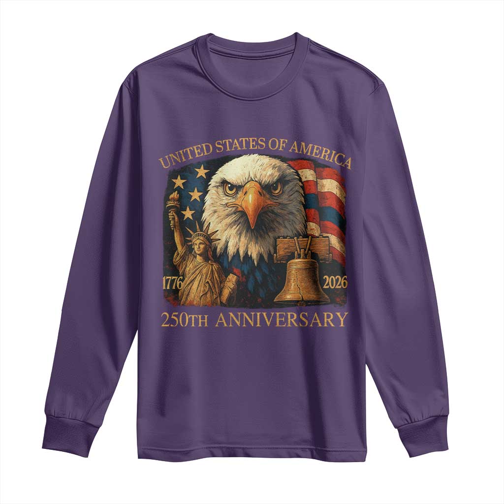 US 250th Anniversary Long Sleeve Shirt Retro Bald Eagle American Flag Patriotic Veterans - Wonder Print Shop