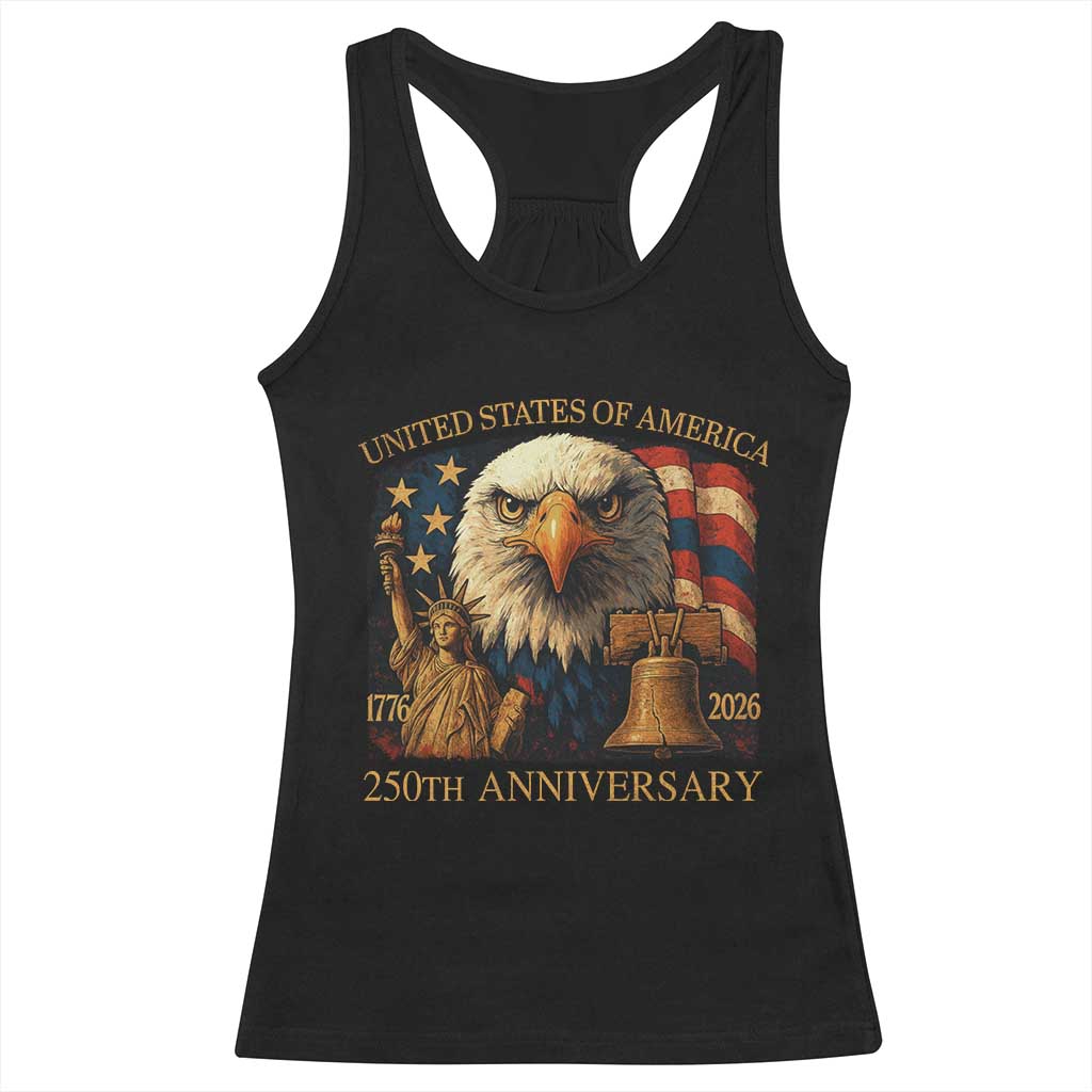 US 250th Anniversary Racerback Tank Top Retro Bald Eagle American Flag Patriotic Veterans - Wonder Print Shop