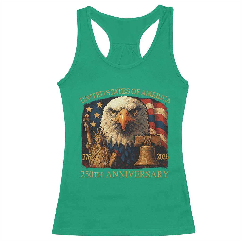 US 250th Anniversary Racerback Tank Top Retro Bald Eagle American Flag Patriotic Veterans - Wonder Print Shop