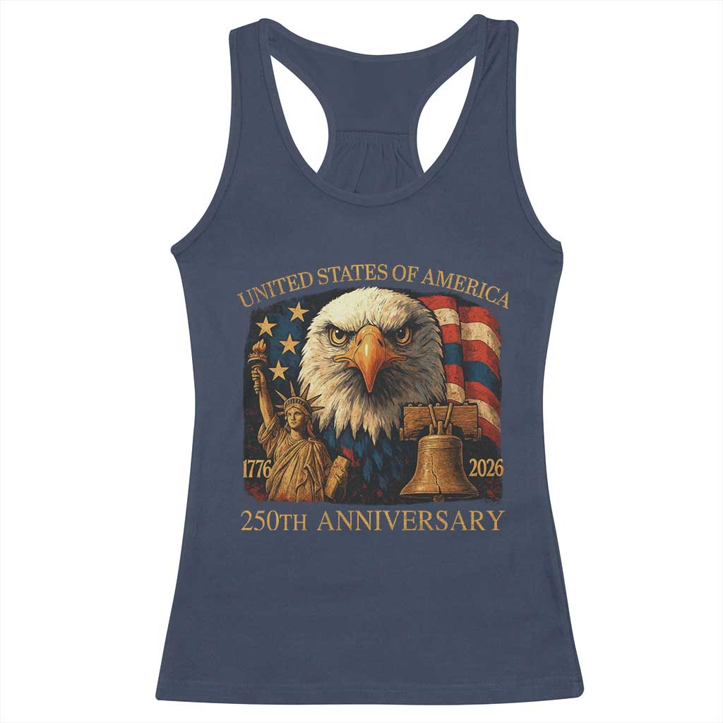US 250th Anniversary Racerback Tank Top Retro Bald Eagle American Flag Patriotic Veterans - Wonder Print Shop