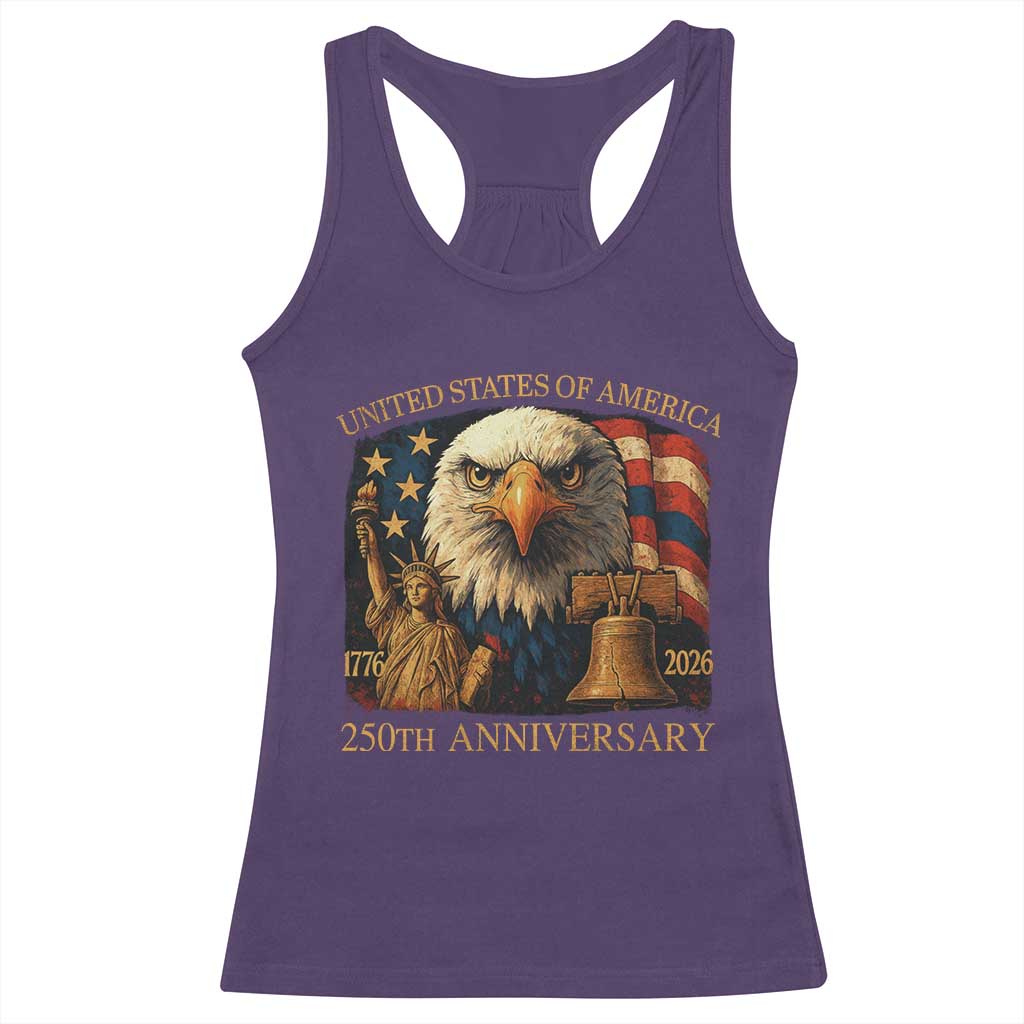 US 250th Anniversary Racerback Tank Top Retro Bald Eagle American Flag Patriotic Veterans - Wonder Print Shop