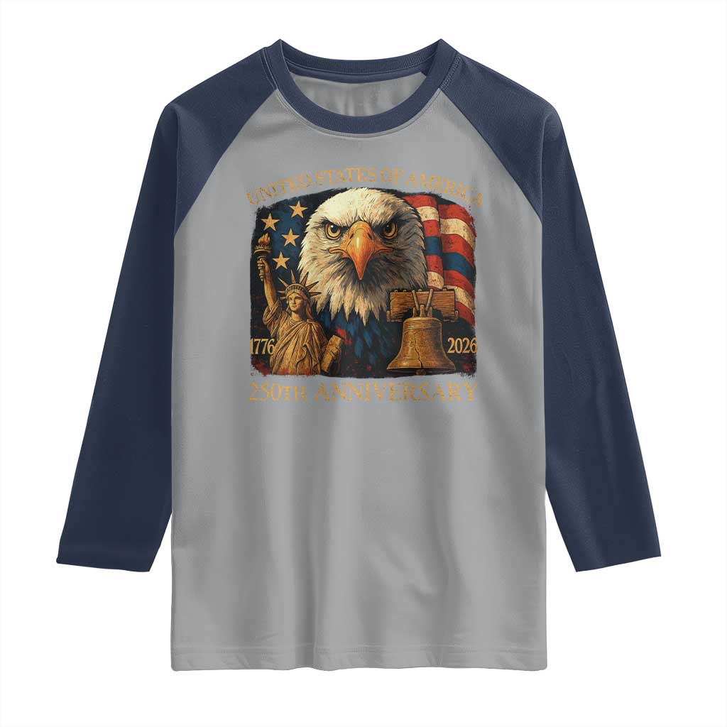 US 250th Anniversary Raglan Shirt Retro Bald Eagle American Flag Patriotic Veterans - Wonder Print Shop