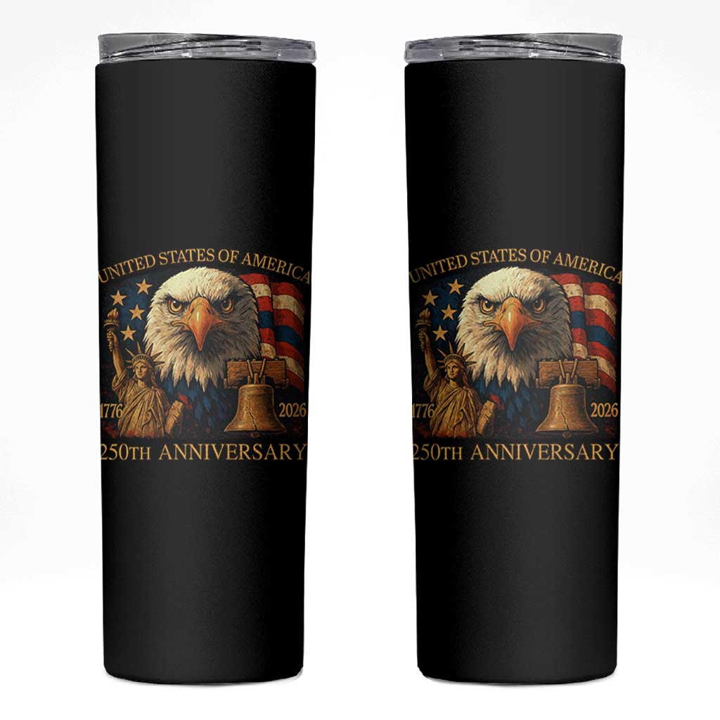 US 250th Anniversary Skinny Tumbler Retro Bald Eagle American Flag Patriotic Veterans - Wonder Print Shop