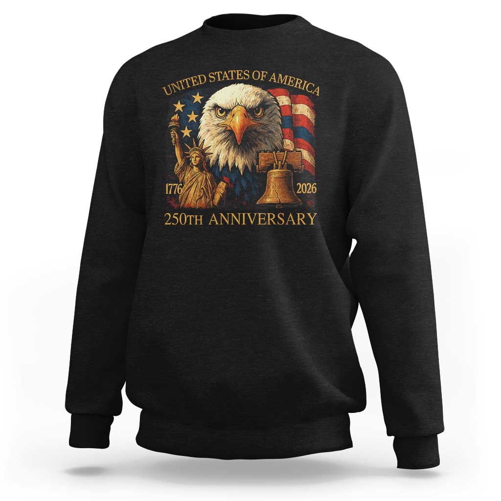 US 250th Anniversary Sweatshirt Retro Bald Eagle American Flag Patriotic Veterans - Wonder Print Shop