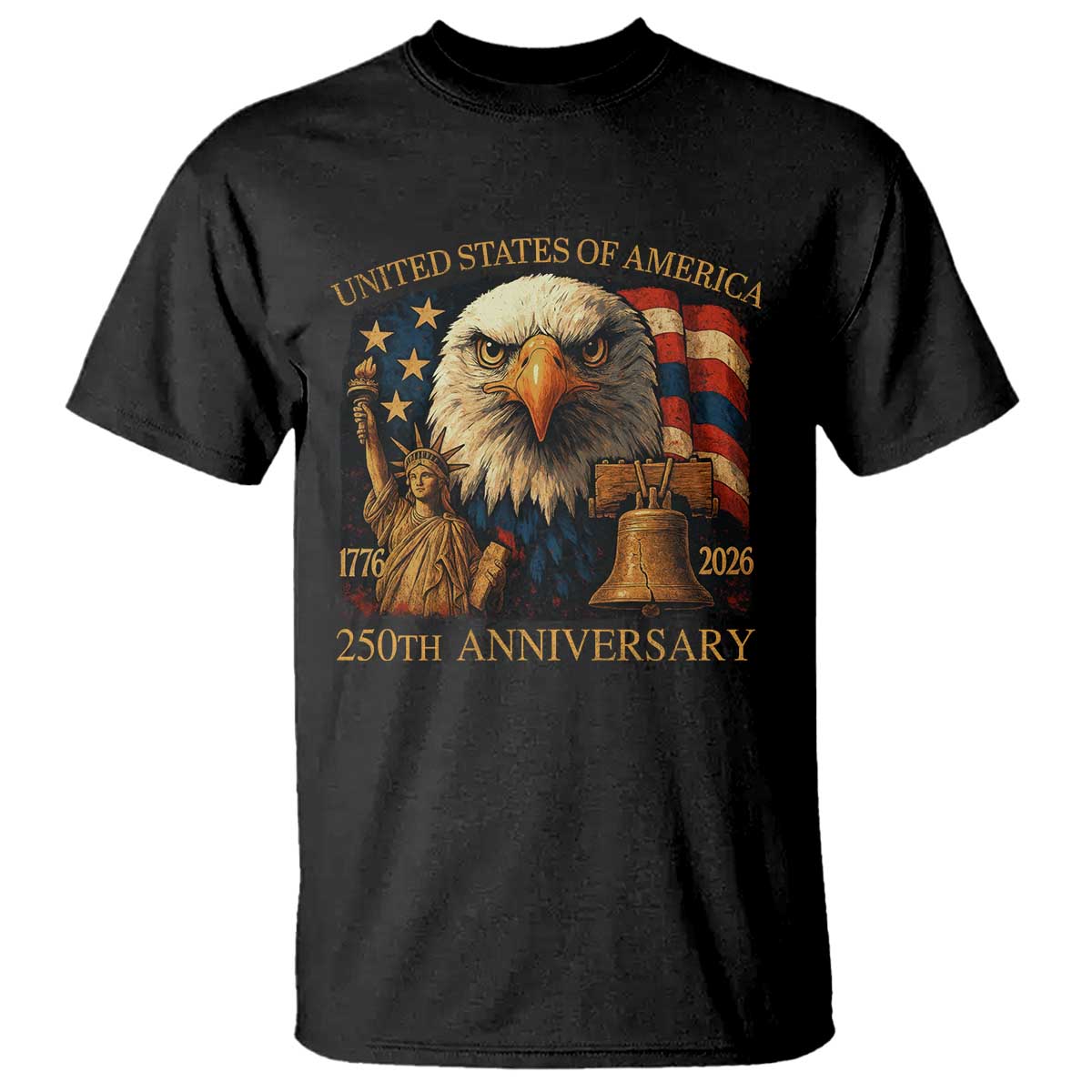 US 250th Anniversary T Shirt Retro Bald Eagle American Flag Patriotic Veterans - Wonder Print Shop