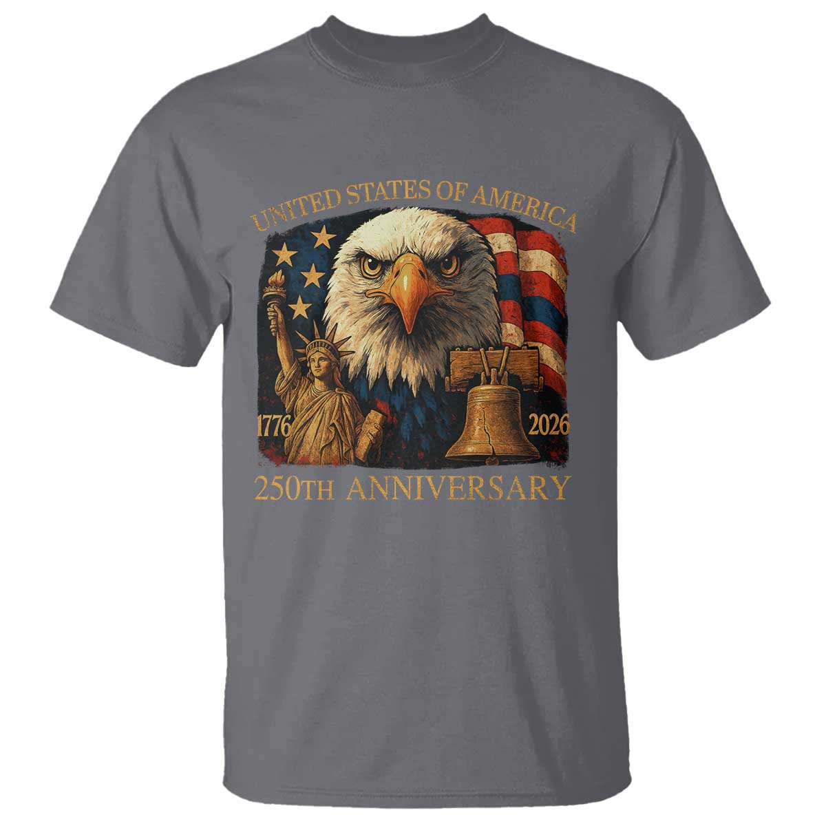 US 250th Anniversary T Shirt Retro Bald Eagle American Flag Patriotic Veterans - Wonder Print Shop