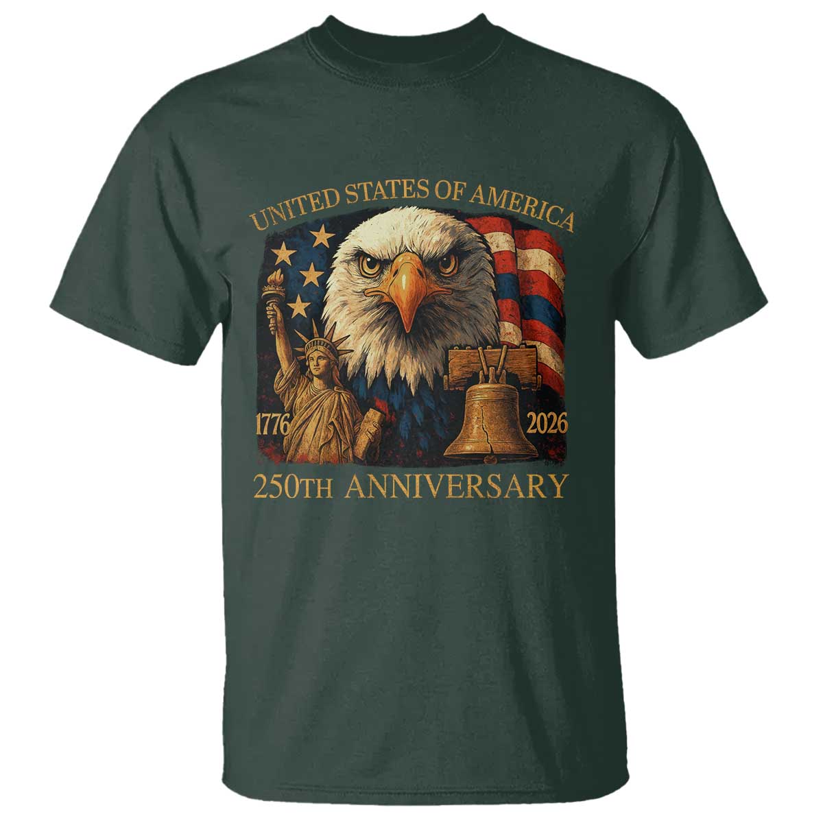 US 250th Anniversary T Shirt Retro Bald Eagle American Flag Patriotic Veterans - Wonder Print Shop