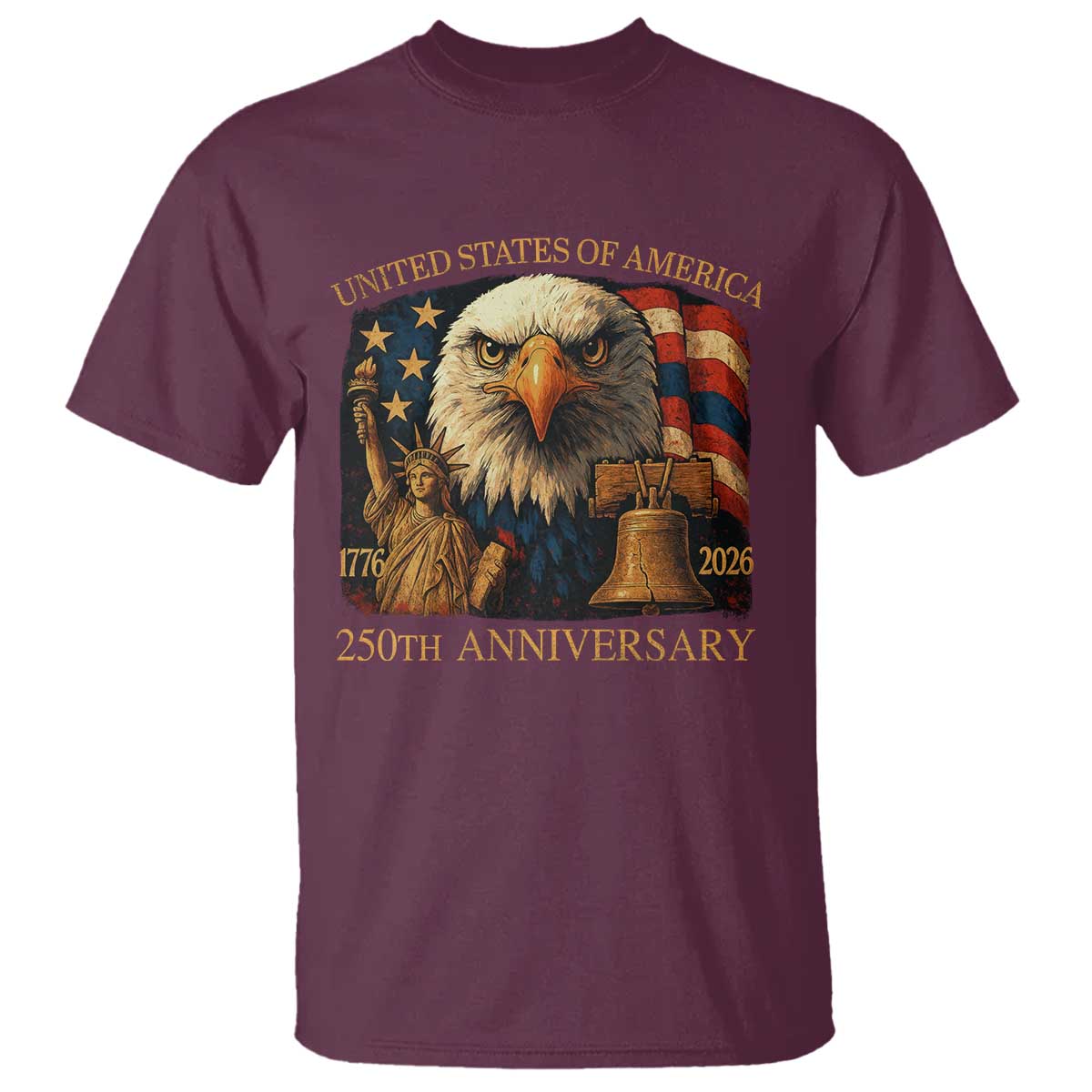 US 250th Anniversary T Shirt Retro Bald Eagle American Flag Patriotic Veterans - Wonder Print Shop