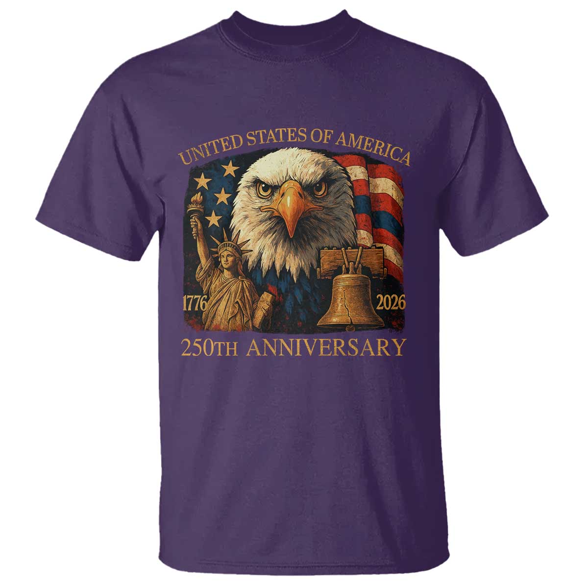 US 250th Anniversary T Shirt Retro Bald Eagle American Flag Patriotic Veterans - Wonder Print Shop