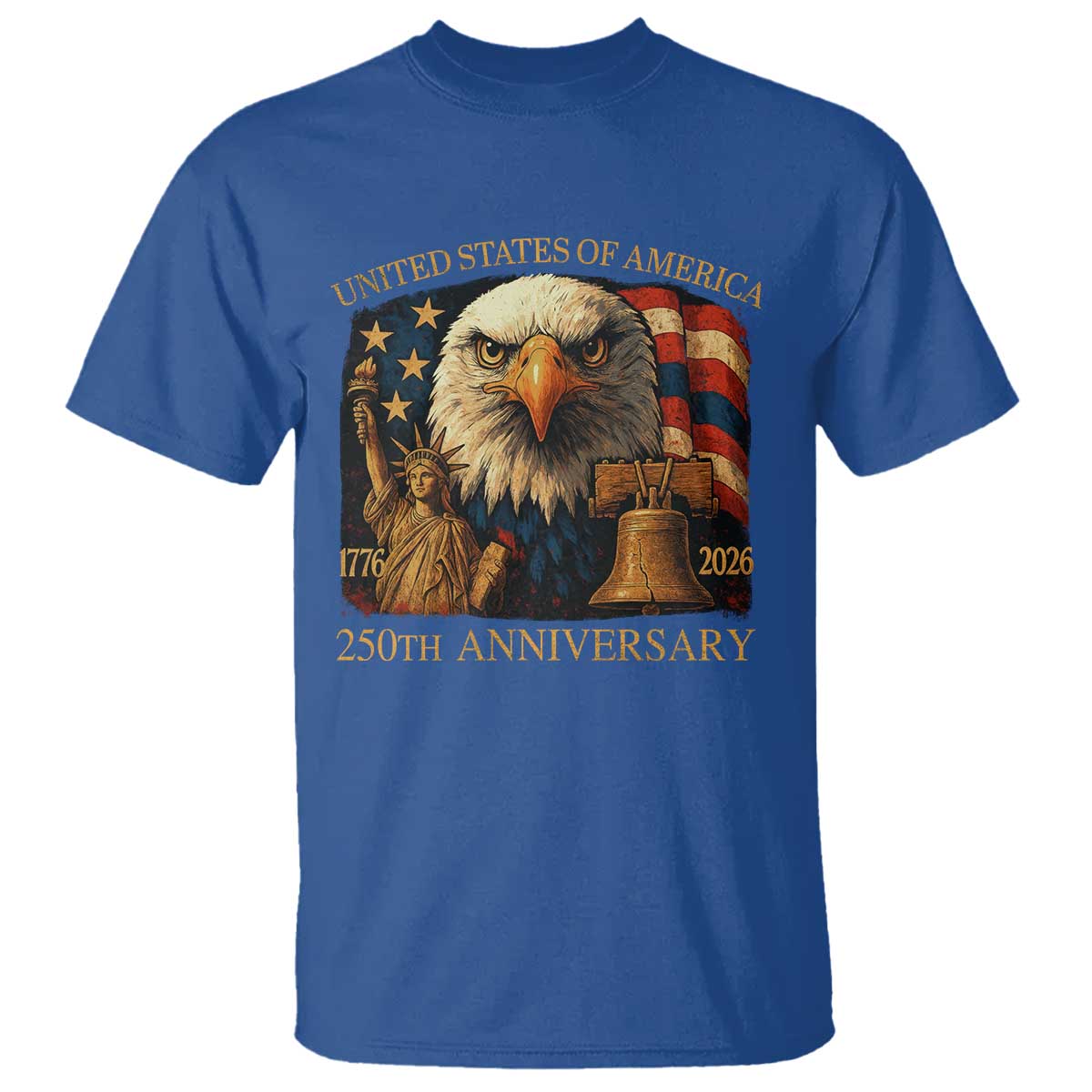 US 250th Anniversary T Shirt Retro Bald Eagle American Flag Patriotic Veterans - Wonder Print Shop