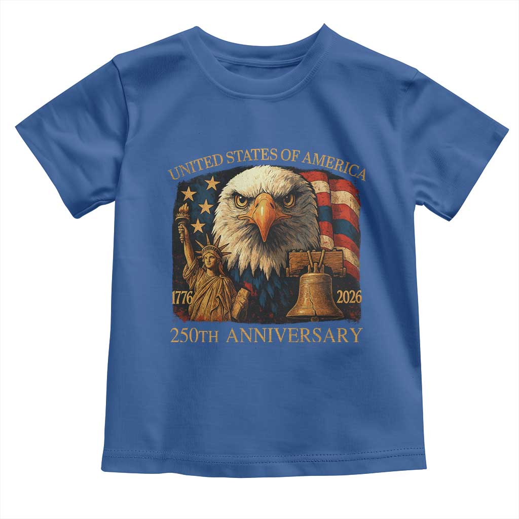 US 250th Anniversary Toddler T Shirt Retro Bald Eagle American Flag Patriotic Veterans - Wonder Print Shop