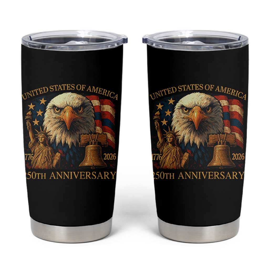 US 250th Anniversary Tumbler Cup Retro Bald Eagle American Flag Patriotic Veterans - Wonder Print Shop
