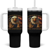 US 250th Anniversary Tumbler With Handle Retro Bald Eagle American Flag Patriotic Veterans - Wonder Print Shop